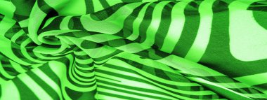 İpek kumaş, yeşil ve beyaz soyut çizgiler. Soyut beyaz ve yeşil desenlerin sihirli formu. Retro modern dekor, tekstil sanatı, tasarım, doku, arkaplan, kalıp