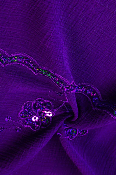 Silk Blue Fabric Embellished Sequins Background Silk Satin Luxurious Texture — Stock Fotó