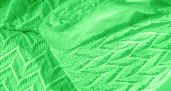 Groene Stof Meerlaagse Zijden Kant Premium Wintergebreide Sjaal Textuur Achtergrond — Stockfoto