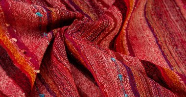 Red wool scarf. A quality and delicate scarf that gives an elegant and upscale look to any design. smooth sequined striped prints