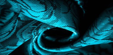 Çiçek desenli mavi ipek kumaş, olağanüstü hoş görsel duyular: güzel görünüş, eşsiz parlaklık, kabartmalı desen, kompozit tekstil