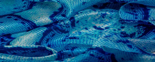 Tissu Bleu Avec Motif Peau Serpent Texture Fond Tissu Bleu — Photo