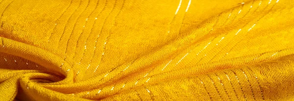 Žlutá Zlatá Tkanina Vloženými Třpytkami Žlutý Proužek Zlatých Kryptonových Pruhů — Stock fotografie