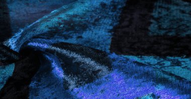 Mavi kadife kumaş, kalın ipek kumaş, pamuk ya da naylon bir tarafı kalın, kısa bir yığın. Doku, arkaplan