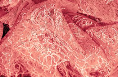 red-brown lace on a black background. Template for wedding invitation and greeting card with lace fabric background. Filigree floral elements, ornate vintage ornament.