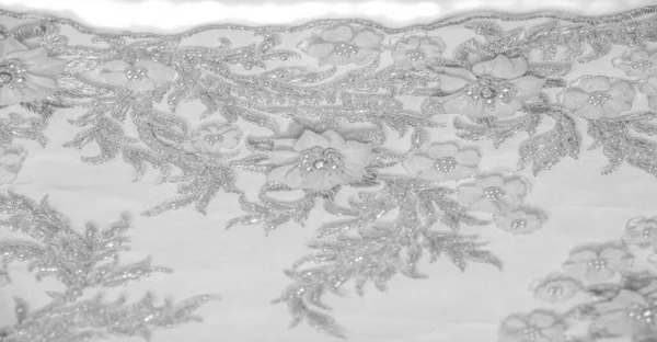 Biała Koronka Teksturę Tło Wzór Jest Wysokiej Jakości Śnieżnobiały Cekinowy — Zdjęcie stockowe