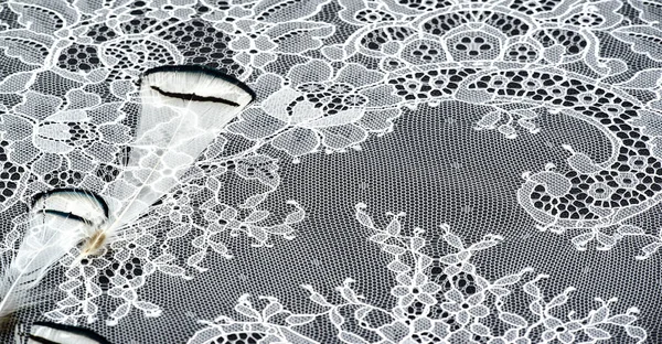 White Lace Fabric Black Background Our Collection Lace Fabrics Delightfully — Stockfoto