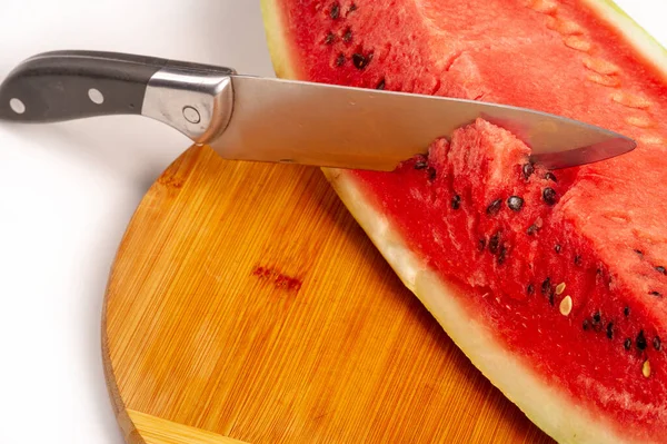 Watermelon Slices Large Fruit Plant Gourd Family Smooth Green Skin — Fotografia de Stock