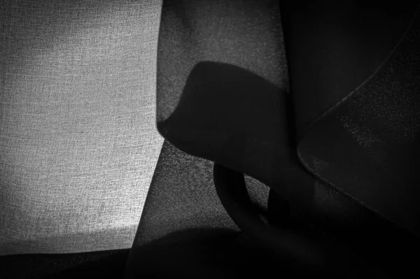 Koyu Siyah Şifon Ipeği Bükülmüş Iplik Kullanımı Nedeniyle Hafif Pürüzlü — Stok fotoğraf