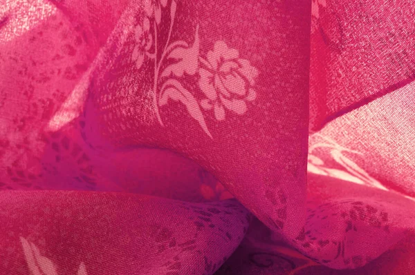 Fabric Red Silk Floral Pattern Fragment Colorful Retro Silk Textile — Stockfoto