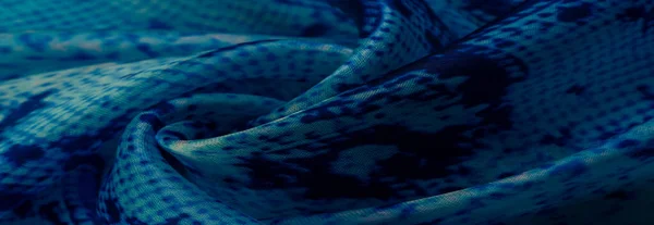 Tecido Azul Com Padrão Pele Cobra Textura Fundo Tecido Azul — Fotografia de Stock