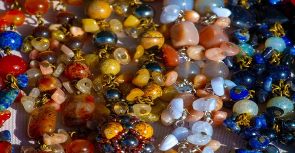 Texture Fond Motif Art Populaire Perles Pierres Multicolores Verre — Photo