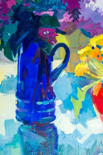 Painting the artist's canvas. still life. Bouquets of lilac and dandelions. A good spring mood will ensure your design, you will not be disappointed that you bought this photo