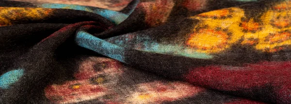 Черная Шерстяная Ткань Красивым Отпечатком Бабочки Декор Современный Текстильное Искусство — стоковое фото