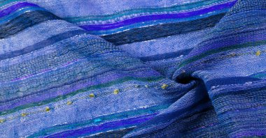Blue wool scarf. A quality and delicate scarf that gives an elegant and upscale look to any design. smooth sequined striped prints