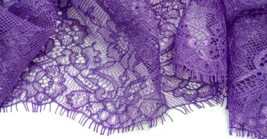 Blue lace fabric on a white background. Fancy African Lace Tulle  Fabric Polyester With Flowers All Over For Your Design