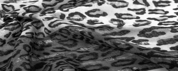 Tissu Soie Noir Blanc Avec Imprimé Léopard Soie Légère Avec — Photo