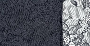 Beyaz arka planda siyah dantel. Beyaz arka planda çiçekler olan siyah dantelli çizim. Doku. desen