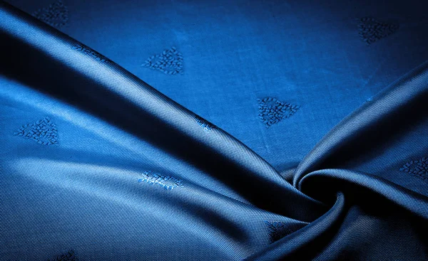 Silk Fabric Dark Blue Grayish Blue Small Pattern Pattern Which — Stok fotoğraf