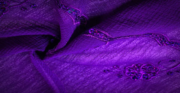 Silk Blue Fabric Embellished Sequins Background Silk Satin Luxurious Texture — Stock fotografie
