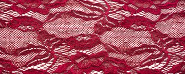 Kırmızı dantel. Elastik moda tekstil jakuzi danteli. Seksi iç çamaşırları için dekoratif bir şey. Lastik bantlar. Ev dekoru. Tasarımın için doku. Geçmişi. şablon.