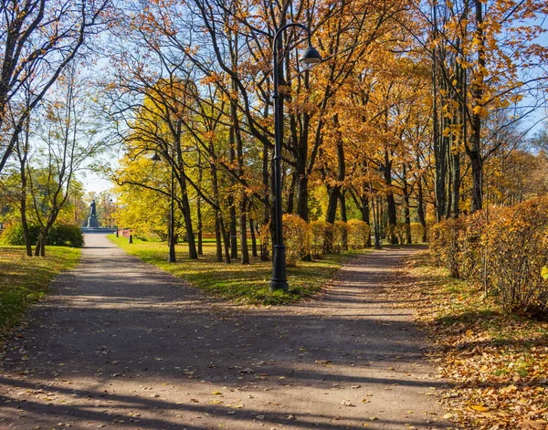 Parks of St. Petersburg. Golden autumn. Victory Park. Russia.