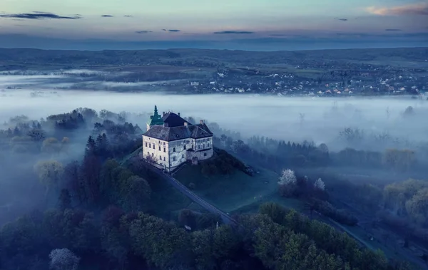 Letecký Pohled Hrad Olesko Velmi Krásný Hrad Zamlženém Tmavém Počasí — Stock fotografie