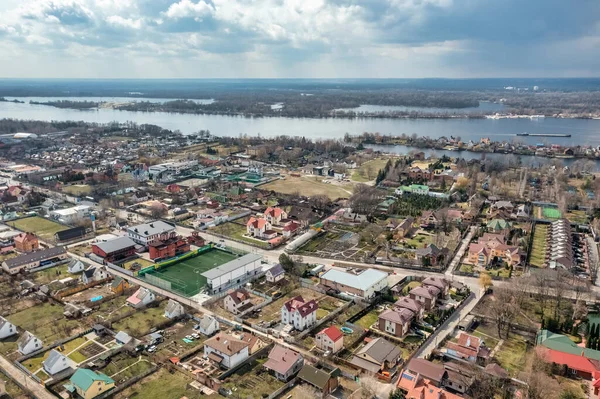 Muchas Cabañas Casas Campo Primavera Cerca Kiev Vista Dron — Foto de Stock