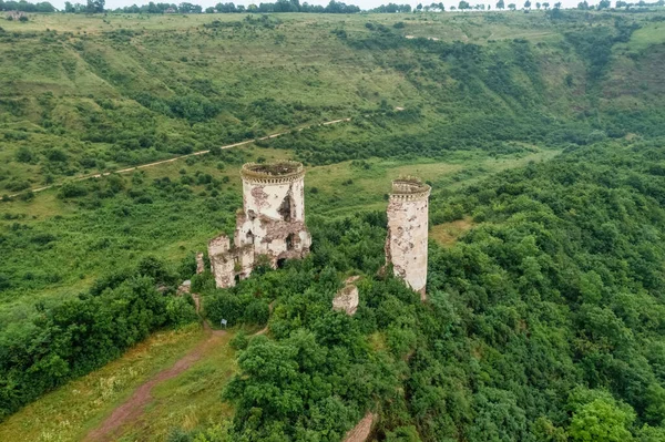 Vista Aérea Das Ruínas Castelo Antigo Chervonogorod Perto Cidade Zalishchyky — Fotografia de Stock
