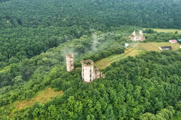 Flygfoto Över Ruinerna Det Antika Slottet Tjervonogorod Nära Staden Zalishchyky — Stockfoto