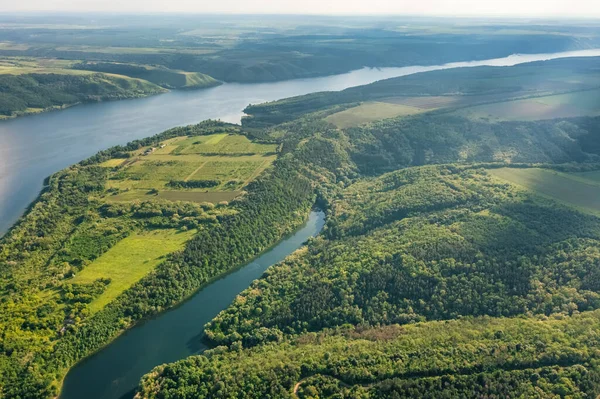 Magnifik Flygutsikt Över Floden Dniester Med Pittoreska Stränder Bakota National — Stockfoto