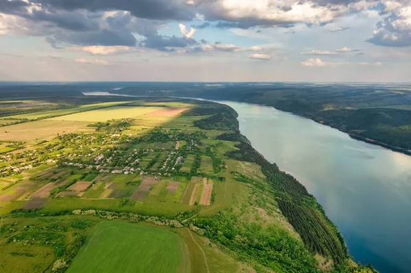 Magnifik Flygutsikt Över Floden Dniester Med Pittoreska Stränder Bakota National — Stockfoto