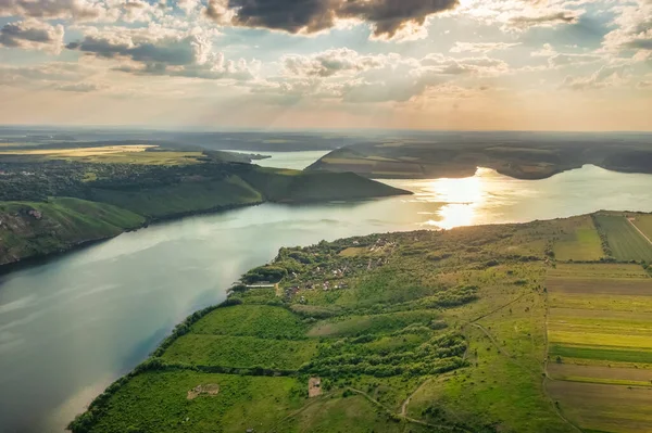 Magnifik Flygutsikt Över Floden Dniester Med Pittoreska Stränder Bakota National — Stockfoto