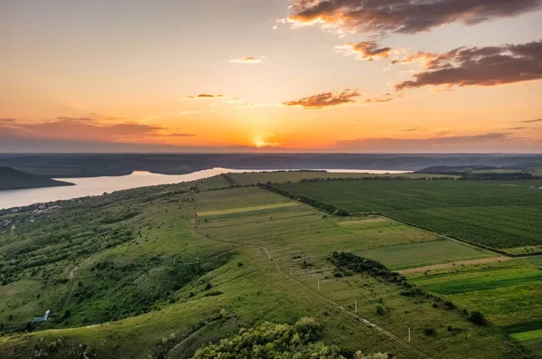 Magnifik Utsikt Över Floden Dniester Med Pittoreska Stränder Solnedgången Bakota — Stockfoto