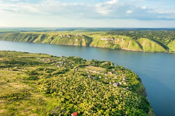 Magnifik Utsikt Över Luften Liten Biflod Till Floden Dniester Med — Stockfoto