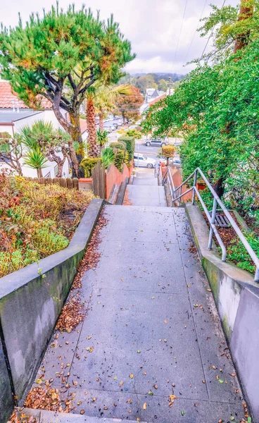 SAN FRANCISCO, CA - 22 Ekim 2021, Sunset bölgesindeki birçok sokaktan birinin görüntüsü, açık güneşli havada, pastel renklerde işlenmiş fotoğraf.