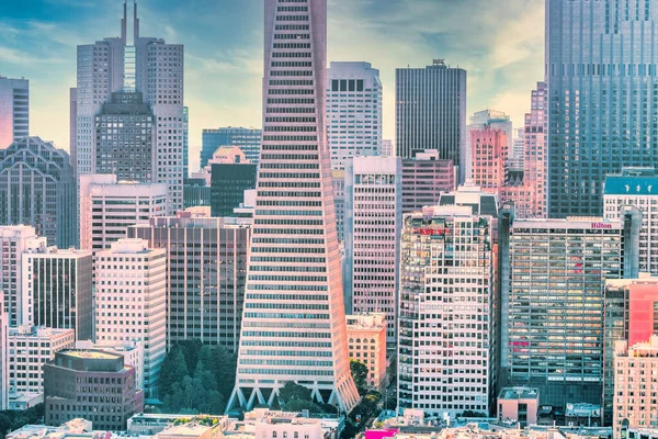 Beautiful Aerial View Coit Tower Center San Francisco Magnificent Skyscrapers — стоковое фото