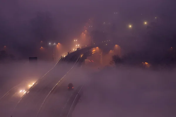 Длинный Мост Метро Над Водой Тумане Метро Идет Мосту Мост — стоковое фото