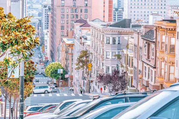 San Francisco California Usa October 2021 Descending Row Stately Homes — Stock Photo, Image