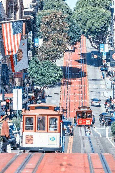 San Francisco Kalifornia Usa 2021 Október Felvonó Felmászik Powell Street — Stock Fotó