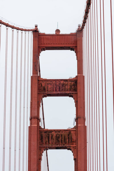 Close up view of the Golden Gate bridge, on a foggy day,California