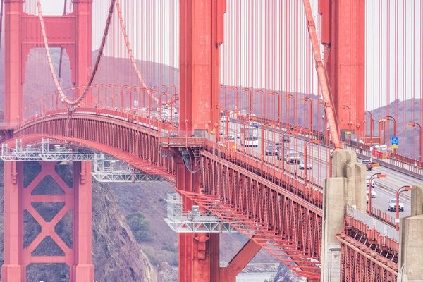 Beautiful view of the Golden Gate Bridge in San Francisco, pastel colors. Concept travel, world attractions