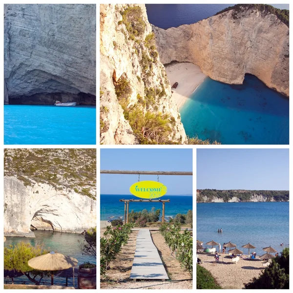 Ilha de Zakynthos Colagem, Grécia, Zante, Zakintos, Principais praias da ilha grega Zakintos em uma colagem Fotografias De Stock Royalty-Free