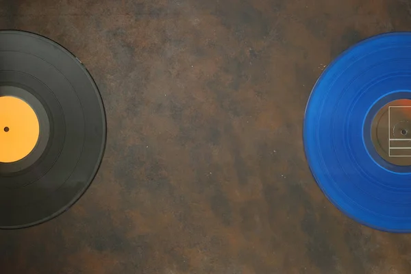 Голубая Виниловая Пластинка Ржавом Фоне Стиль Ретро Вид Сверху — стоковое фото