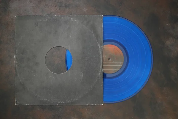 Starý Černý Papírový Obal Modrý Vinyl Záznam Izolované Rezavém Pozadí — Stock fotografie