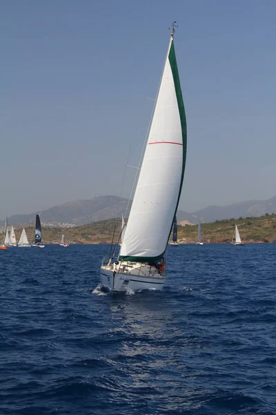 Bodrum Turkey April 2018 Sailboats Sail Windy Weather Blue Waters — Stock Photo, Image