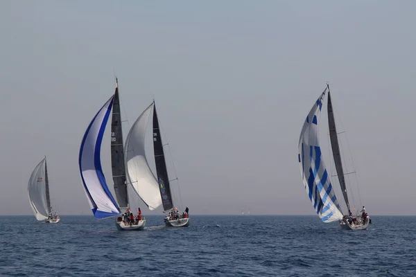 Bodrum Turkey April 2018 Sailboats Sail Windy Weather Blue Waters — Stock Photo, Image