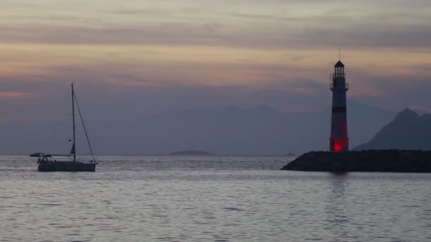 Seascape Sunset Lighthouse Coast Seaside Town Turgutreis Spectacular Sunsets — Stock Video