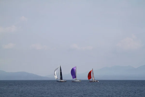 Bodrum Turkey May 2018 Sailboats Sail Windy Weather Blue Waters — Stock Photo, Image