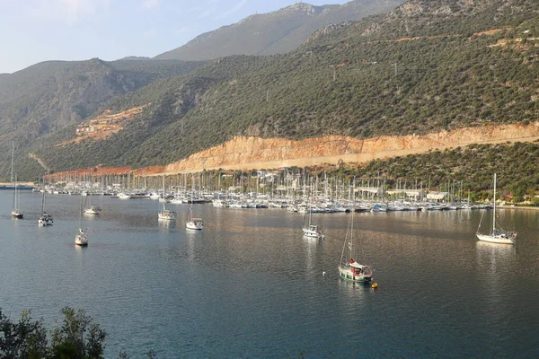 Kas Turquia Novembro 2021 Bela Baía Mar Meddditeraniano Com Iates — Fotografia de Stock